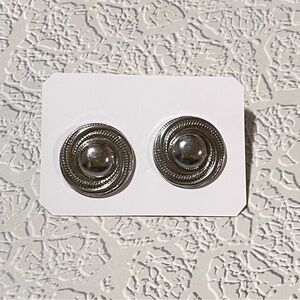 Vintage 80s Silver Tone Sphere Round Pierced Earrings Machine Age Design